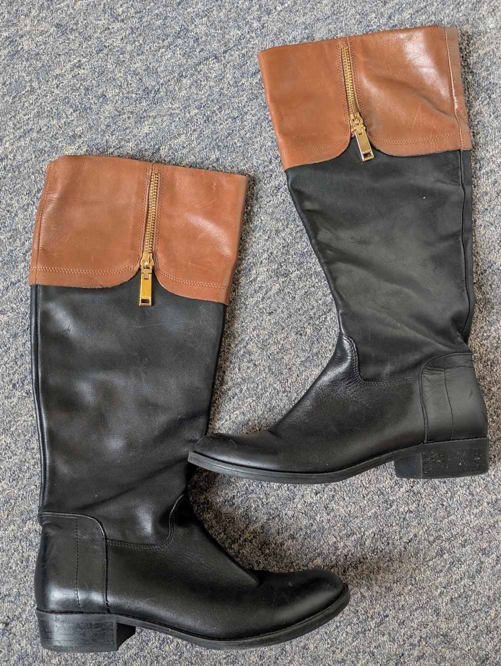 Tommy Hilfiger Black Tan Leather Riding Boots Size 6 Zipper